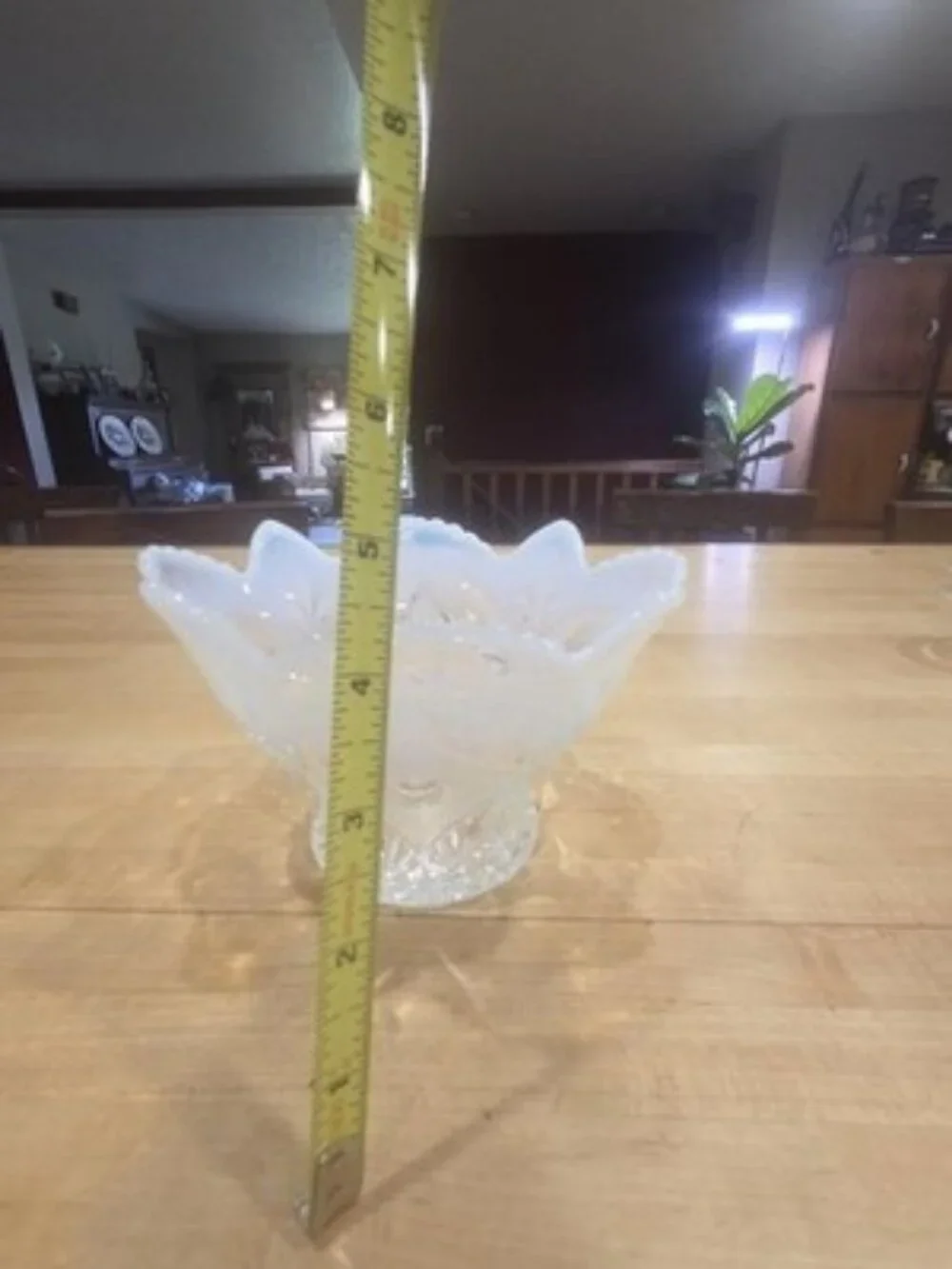 Antique Dugan Glass Wheel and Block White Opalescent Star Ruffled Bowl 1905